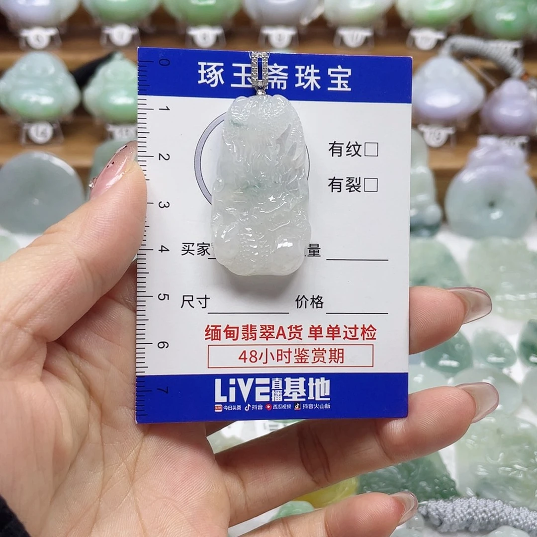 颈饰银S925镶嵌翡翠龙牌