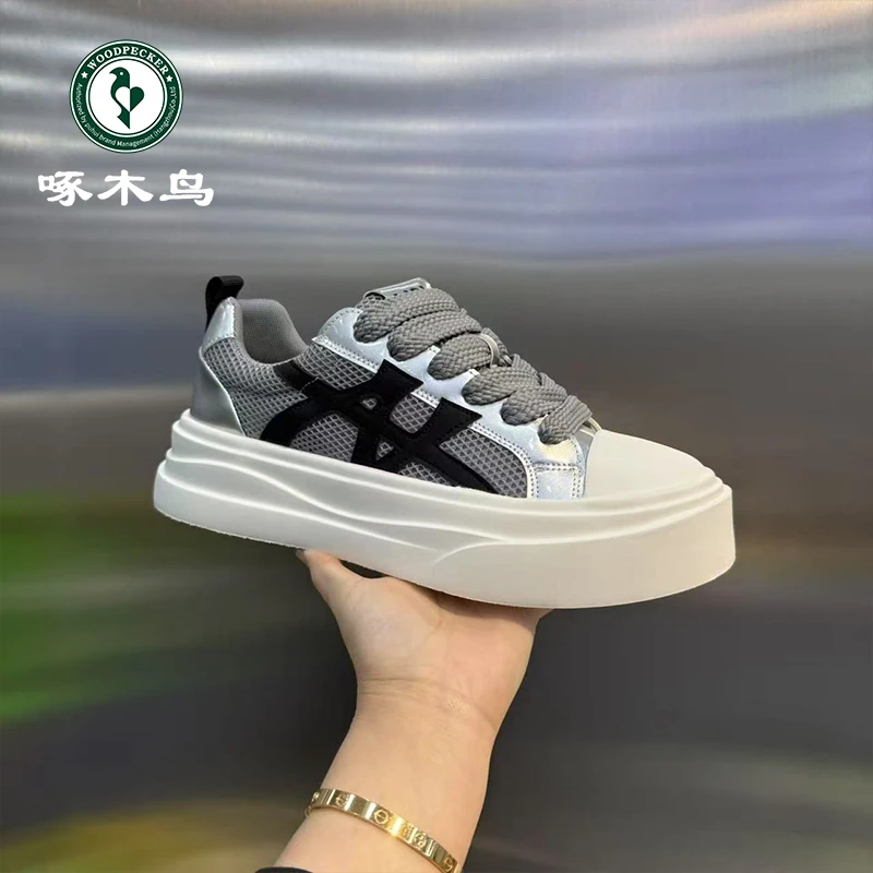 啄木鸟鞋子男款爆款2025新款网面潮鞋透气小白鞋爆款运动休闲板鞋