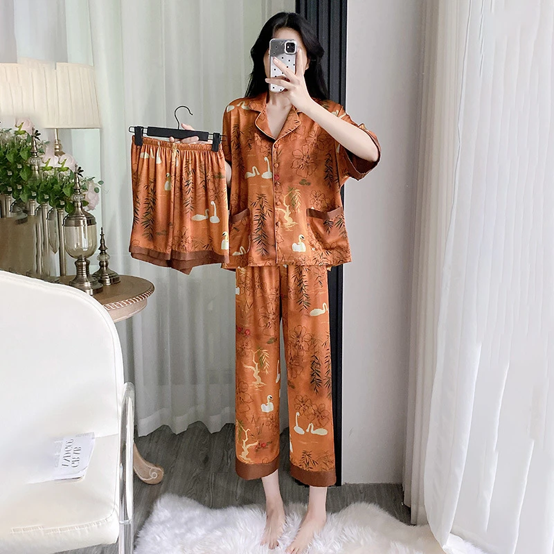 【华韵橙】2025年新中式短袖睡衣套装夏季薄款国风女士家居服宫廷风
