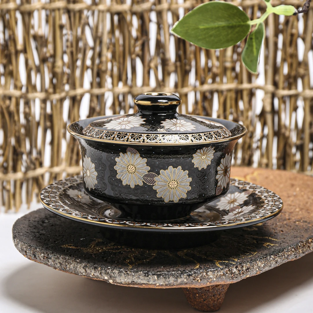 【西泠上新】手工堆料向阳花开 三才盖碗HX0331