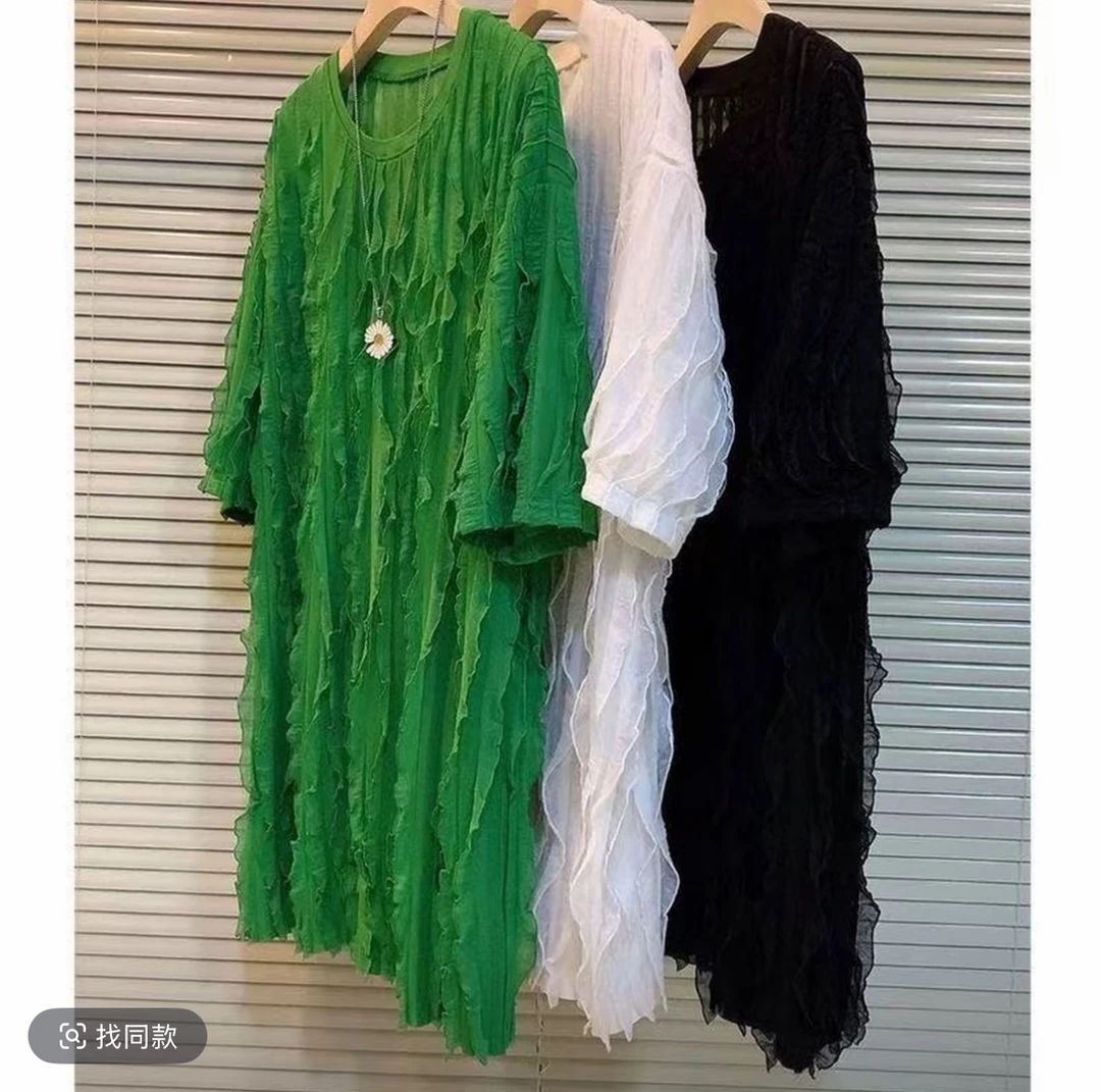 905（安言服饰）洋气大码女装韩版短袖t恤上衣新款夏季中长款时尚