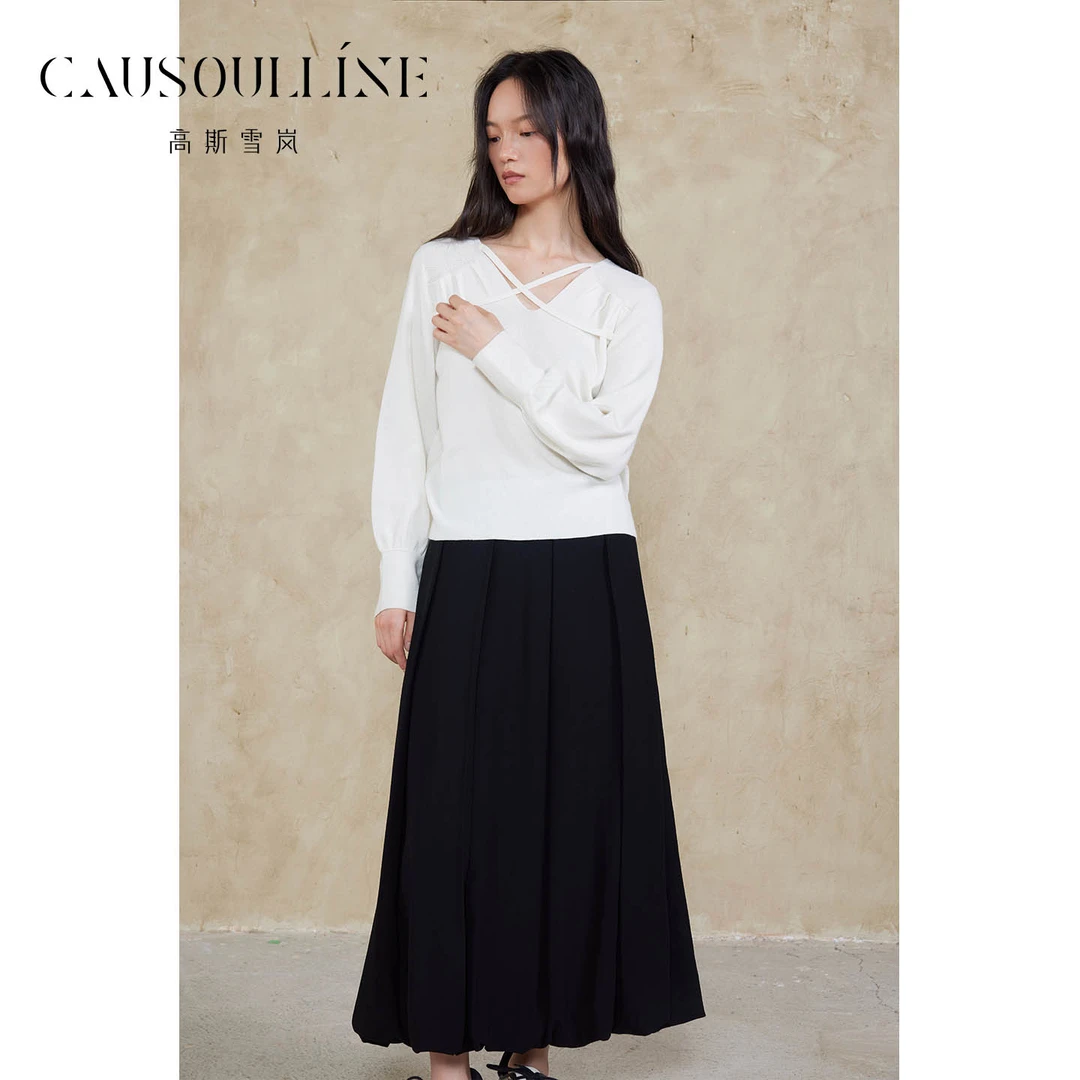 高斯雪岚【秋装新品】V领复古针织衫上衣25313173