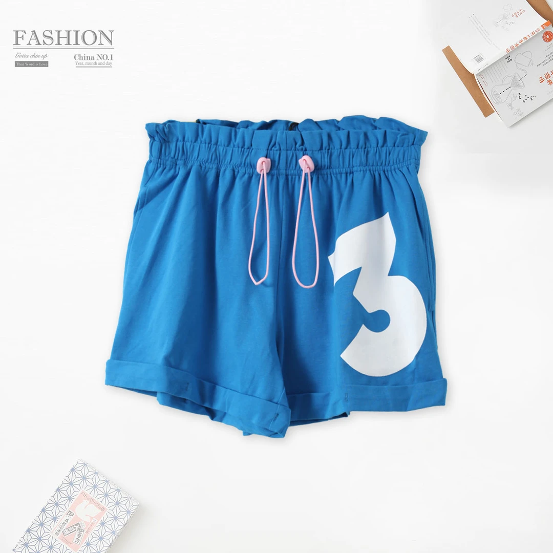 女士家居抽绳短裤柔软简约松紧腰亲肤舒适睡裤00069休闲可外穿