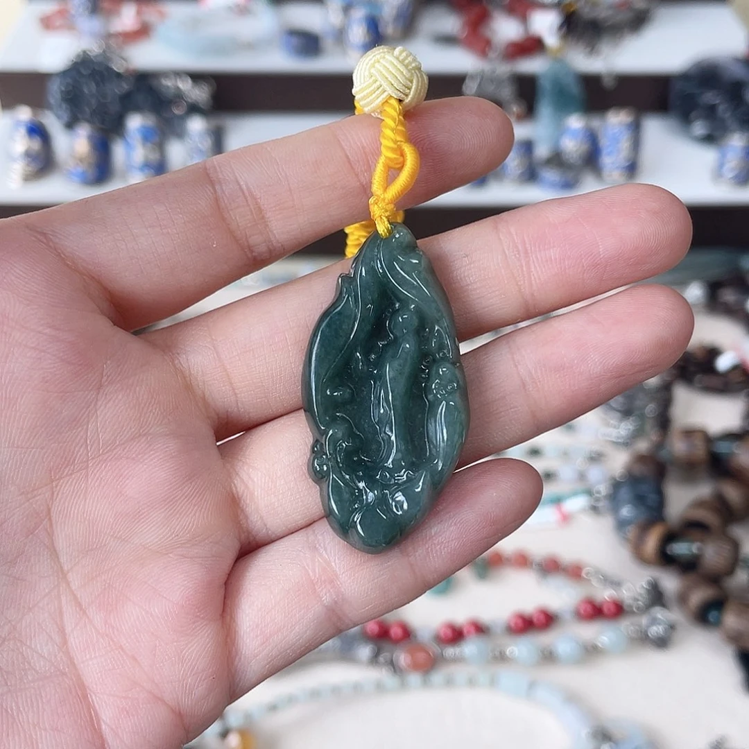 大理石足银A翡吊坠天然美丽银饰
