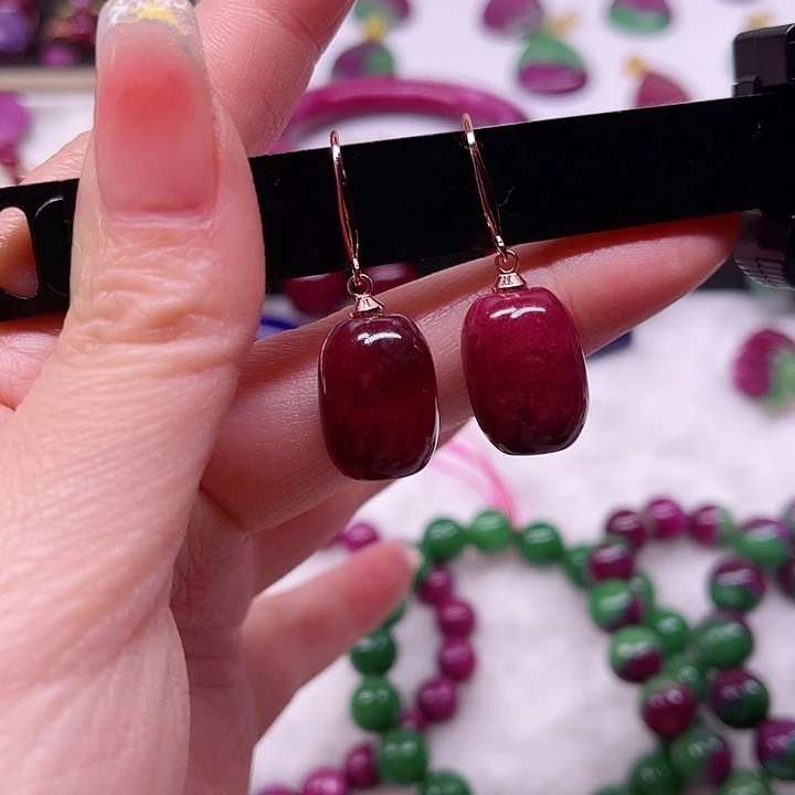 红宝石耳钩银S925镶嵌