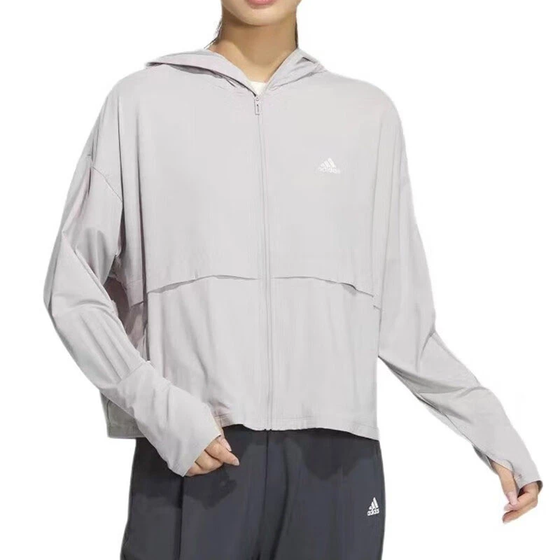 ADIDAS阿迪达斯女2024夏季新款运动服凉感遮阳连帽上衣夹克JI7596