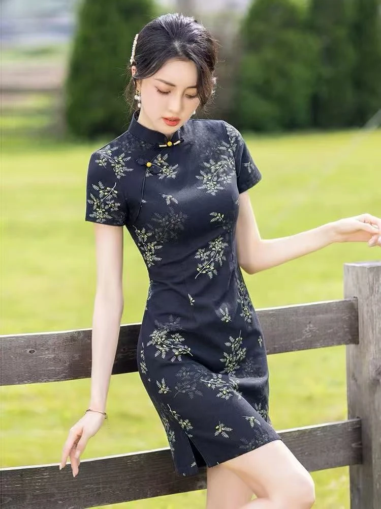 08-406风华绝代夏季新款显瘦气质少女复古小个子日常旗袍S-3XL