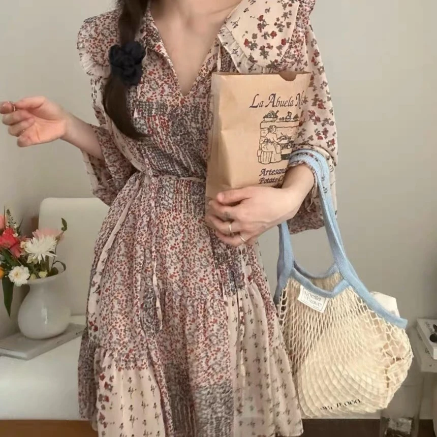 9901不规则碎花连衣裙