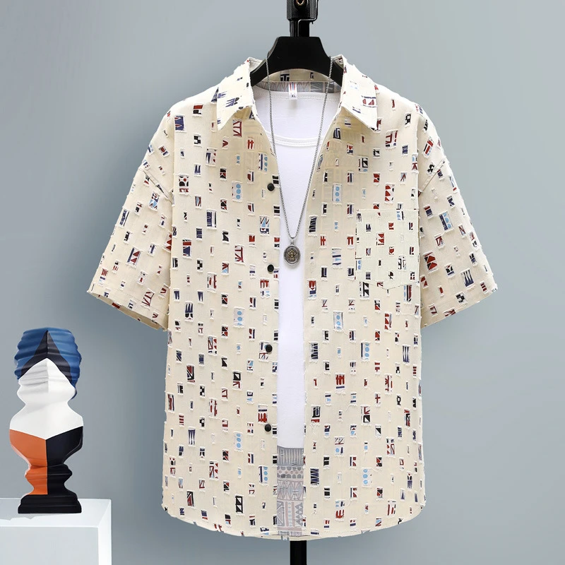 MAGUBA/玛古芭夏季短袖男士衬衫休闲格子衬衣纯棉高级感寸衫外套