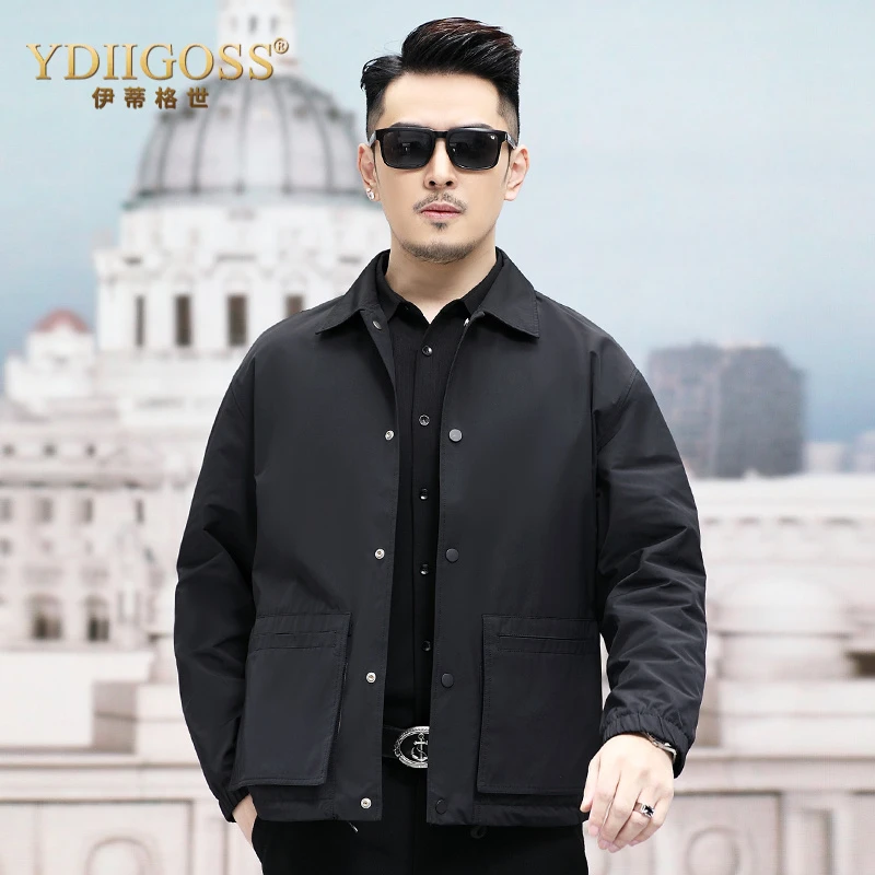 YDIIGOSS男士翻领夹克春秋新款宽松时尚休闲春装百搭工装商务男装