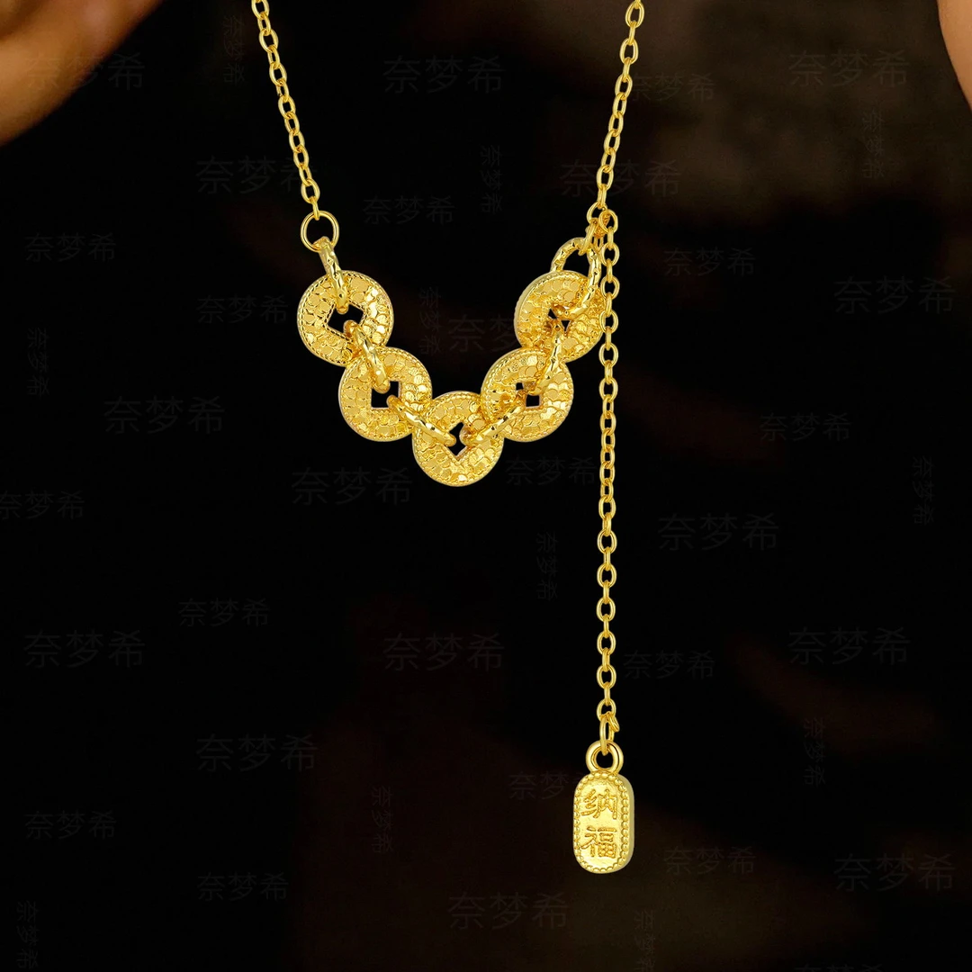 铜合金项链 碎冰冰五帝钱项链气质百搭