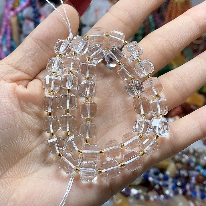 玛瑙/玉髓未镶嵌珠宝半成品天然白水晶切面方糖卡8mm