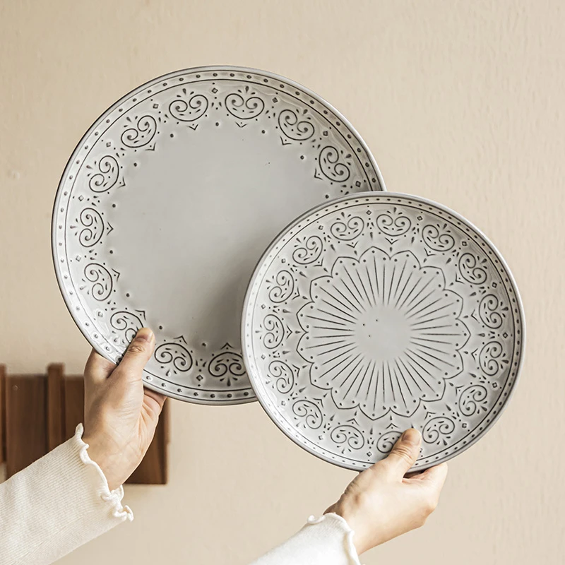 YE HOME 中古风法式复古陶瓷盘子甜品盘家用餐具菜盘沙拉盘西餐盘