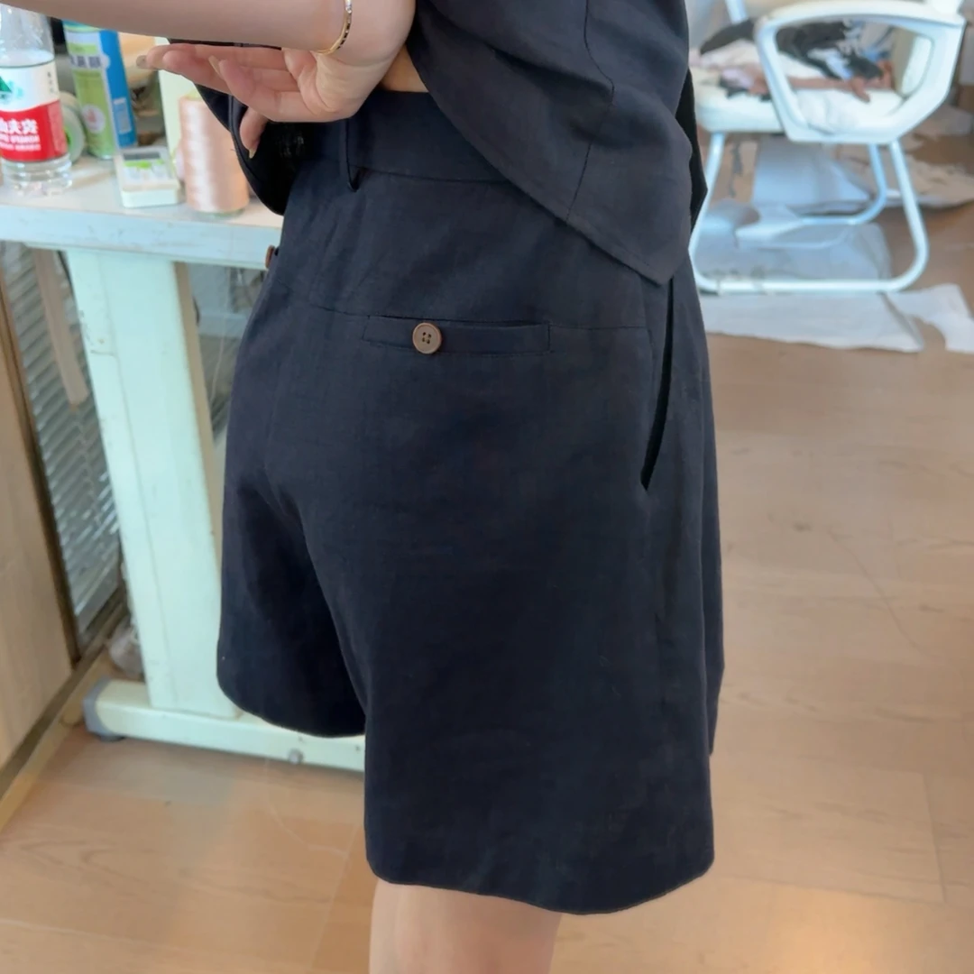 两小吱《藏蓝色裤子》长裤 短裤苎麻透气舒适简约