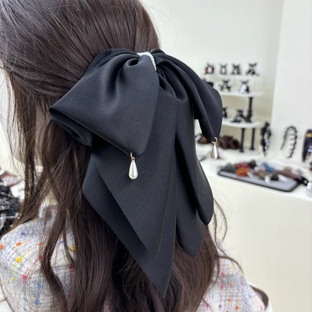 L455质感缎面大蝴蝶结抓夹气质网红时尚百搭黑色韩版抓夹
