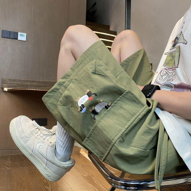 腊肠狗工装短裤男夏季薄款潮牌美式阔腿休闲裤宽松直筒速干五分裤