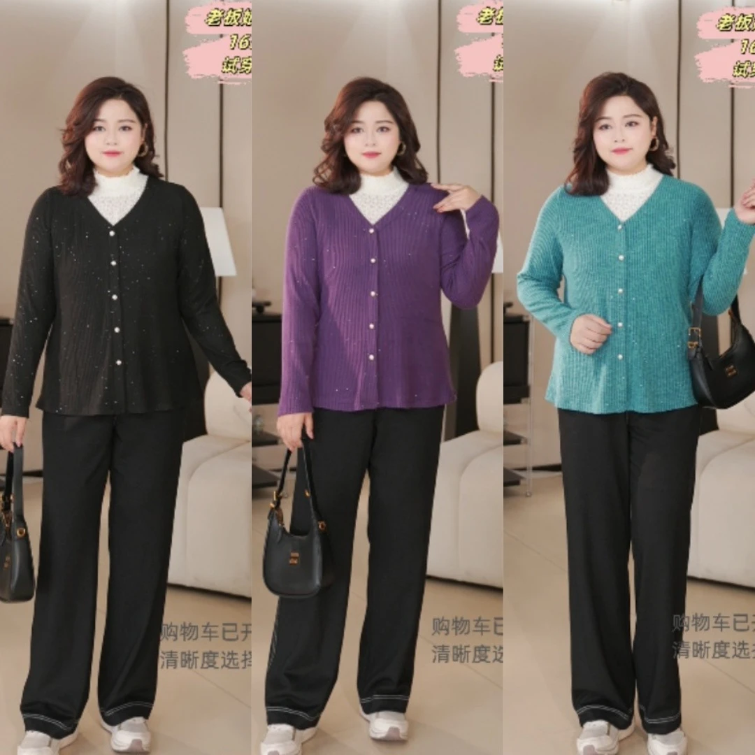 PWD33360【现货仅上衣】秋冬季蕾丝拼接假两件大码女装上衣【衣长68】