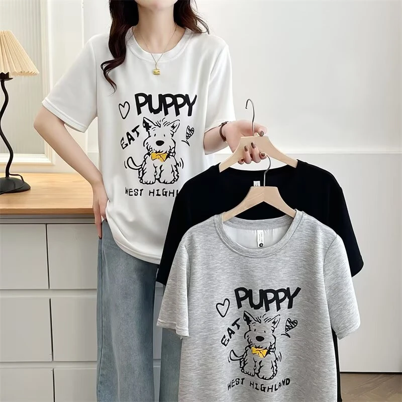 千寻--100-200斤大码女装夏季宽松显瘦时尚百搭印花卡通短袖T恤