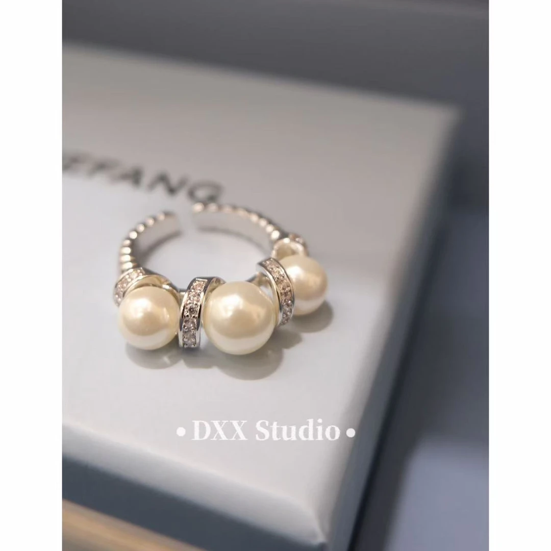 铜合金仿珍珠戒指 小众设计百搭ins开口戒指46967