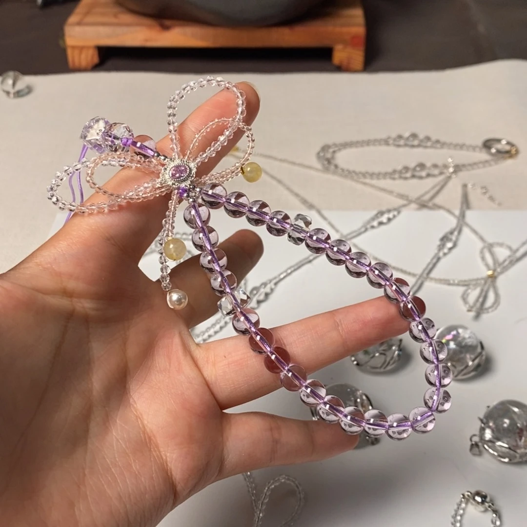 手机链紫水全净体 蝴蝶结大的