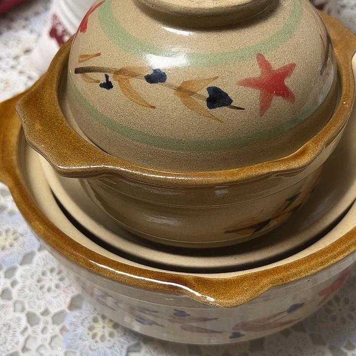 一***安瓷粗瓷手绘砂锅两个一大一小