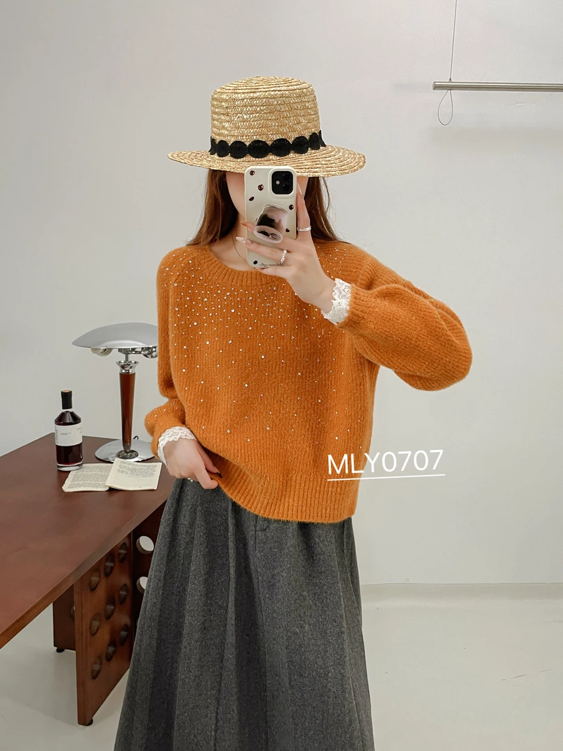 女士法式重工钉珠镶钻针织毛衣0707-A119