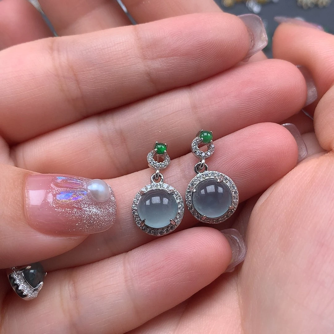 会***庄翡翠银S925镶嵌耳饰耳饰925