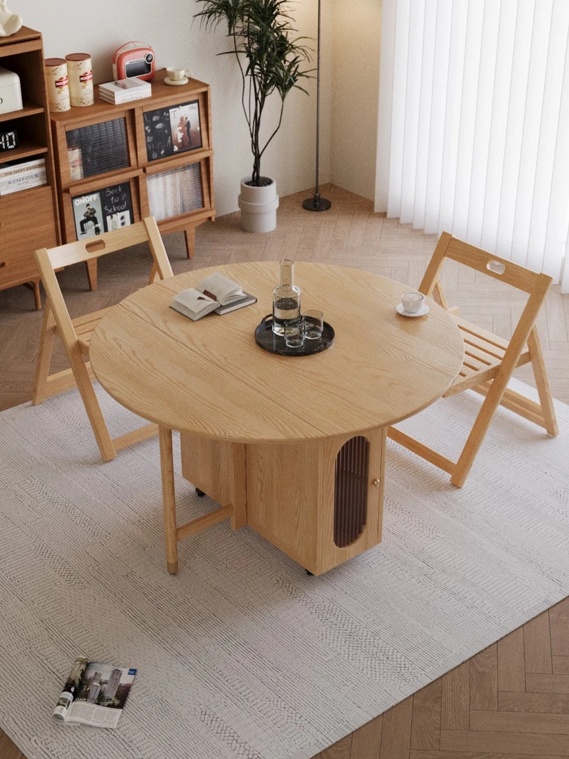 功能折叠圆桌储椅餐边柜秒变边柜简约饭桌饭桌实木桌两用1.2/1.3