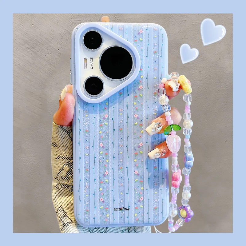 适用华为pura70pro+手机壳韩系闪粉花朵立体糖果花mate70/60pro