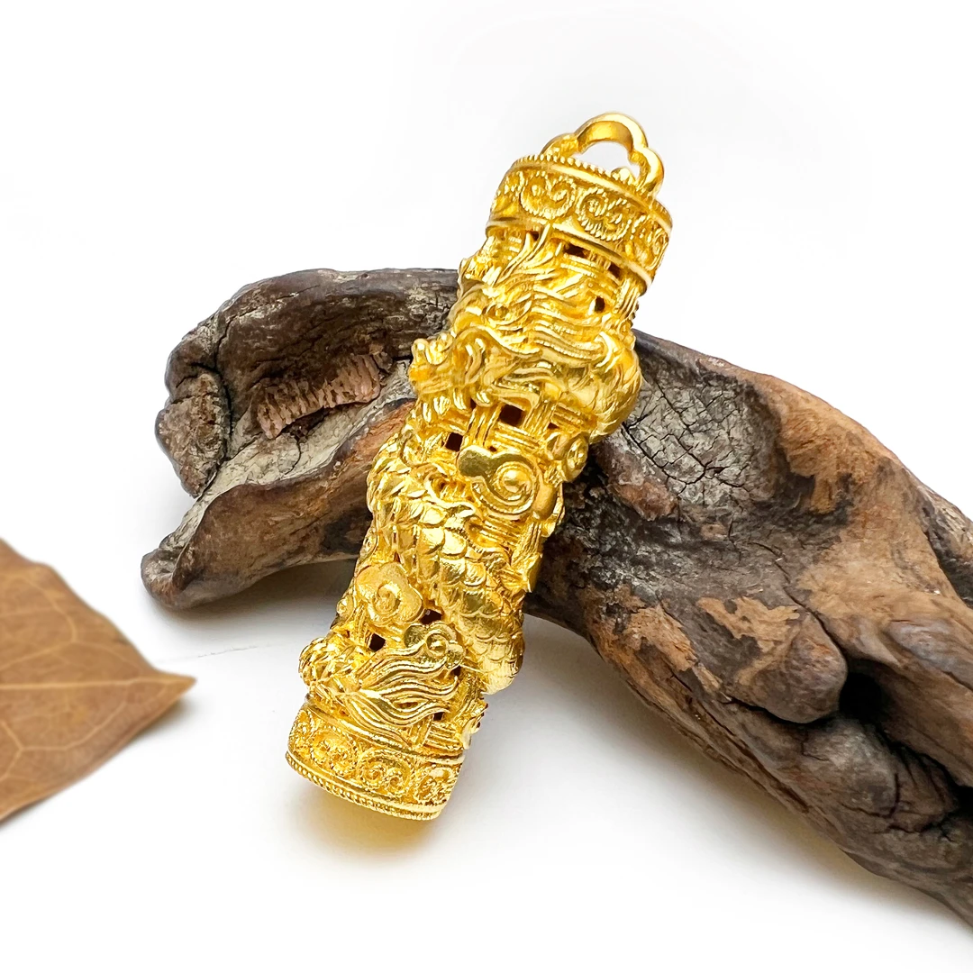 【龙柱-吊坠】足金999【镶嵌款莫桑】【黄金首饰】