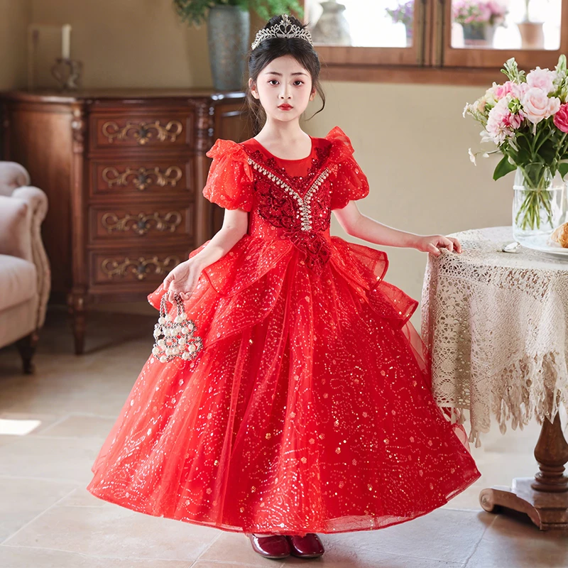 女童公主裙2025新款夏季婚礼花童礼服裙夏装儿童钢琴主持人连衣裙