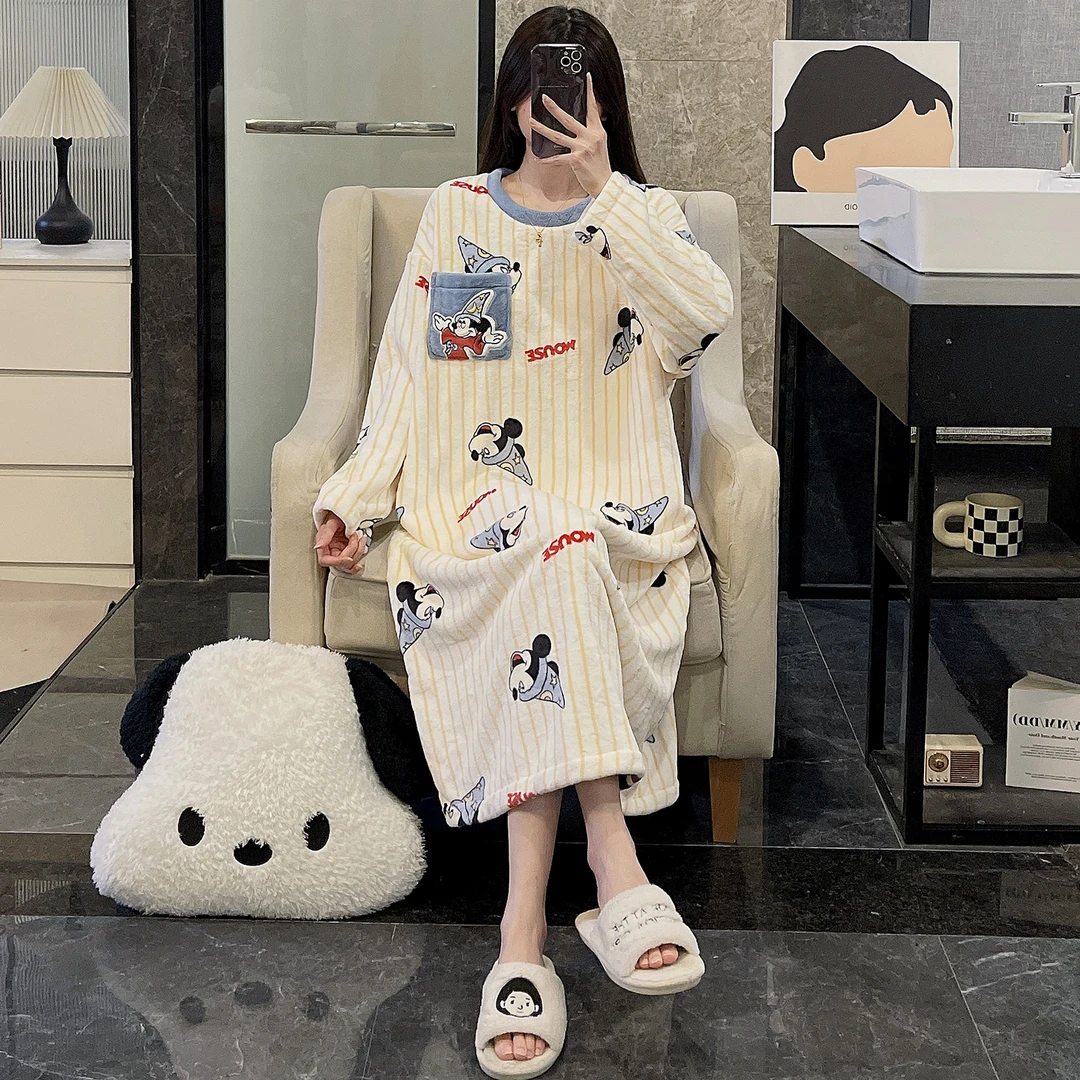 睡衣女秋冬季睡裙大码公主风珊瑚绒2025新款法兰绒加厚米奇家居服