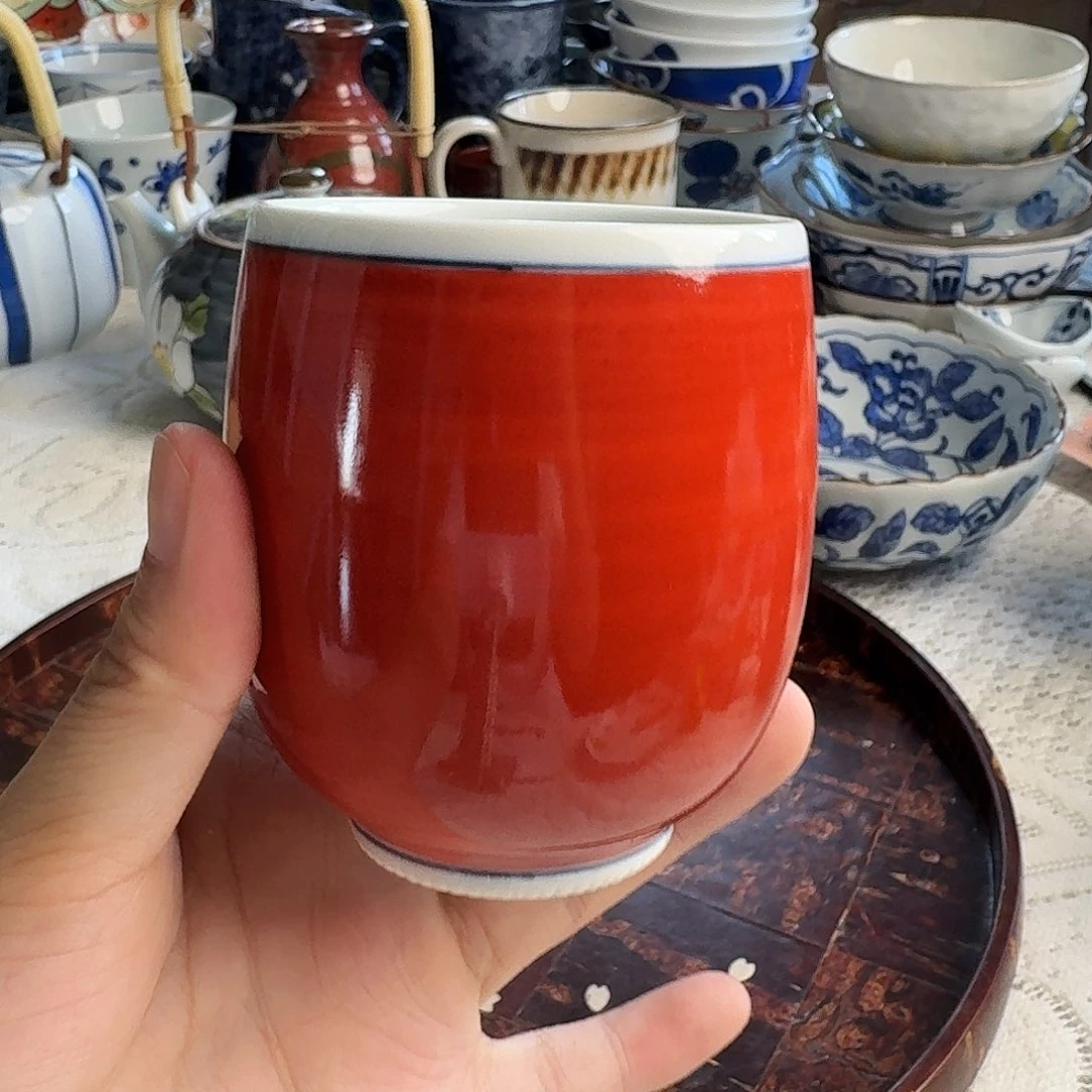 瓷片红色手握杯1个