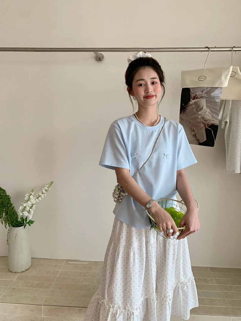 susan@QS003 带发圈 韩系简约百搭印花短袖T 6-3