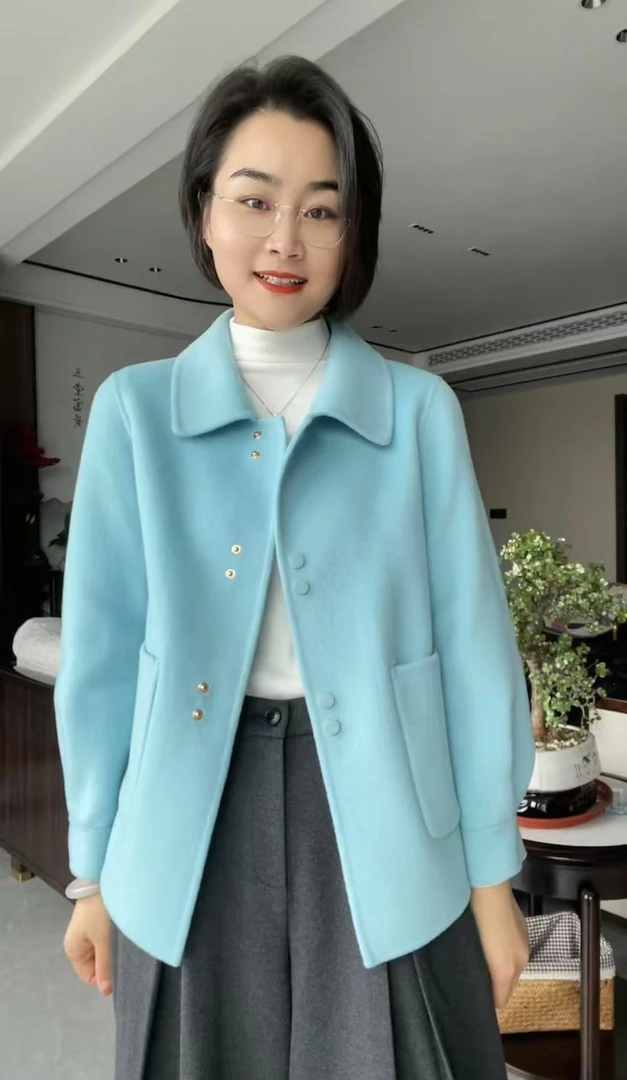 859款100羊毛小短款百搭时尚气质国风女士羊毛大衣