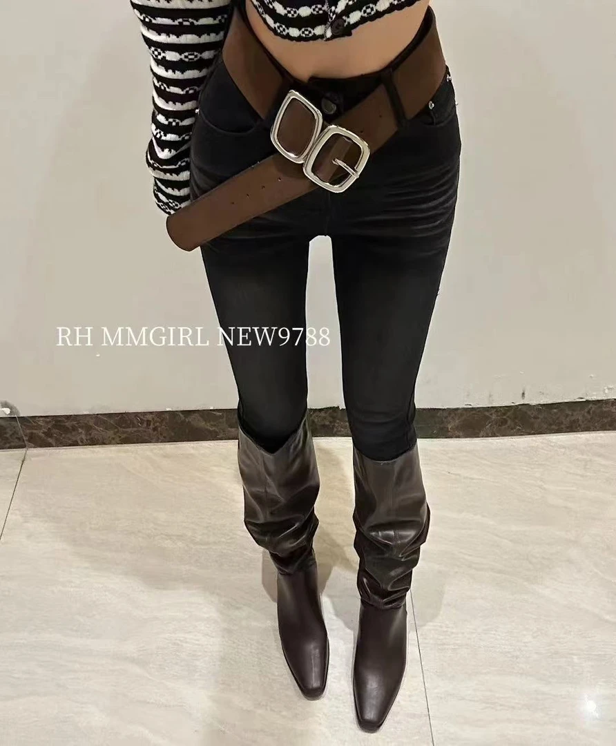 高腰加绒小脚牛仔裤女款秋冬修身显瘦弹力铅笔裤