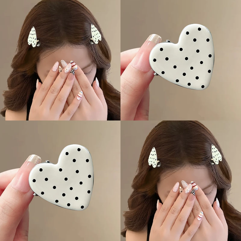 韩系波点爱心发夹女2025新款高级感侧边夹刘海夹发卡BB夹百搭发饰