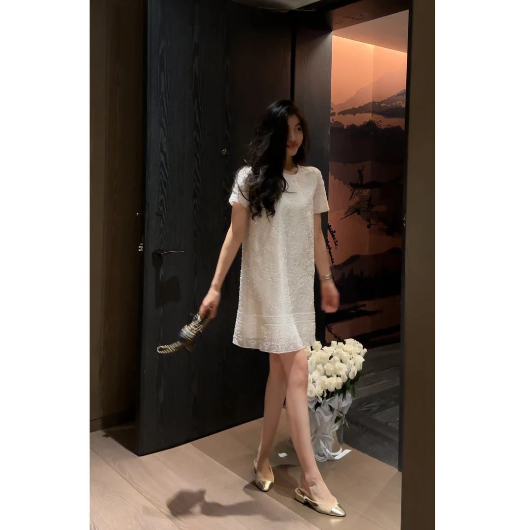 【N·COU】25夏新款【莞莞类卿】重工绣珠桑蚕丝连衣裙/上衣DY22661