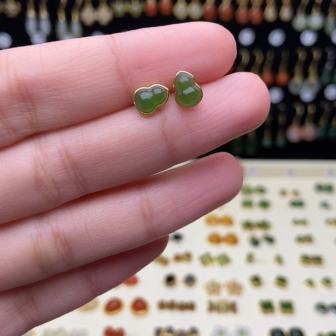 和田玉银S925镶嵌耳饰