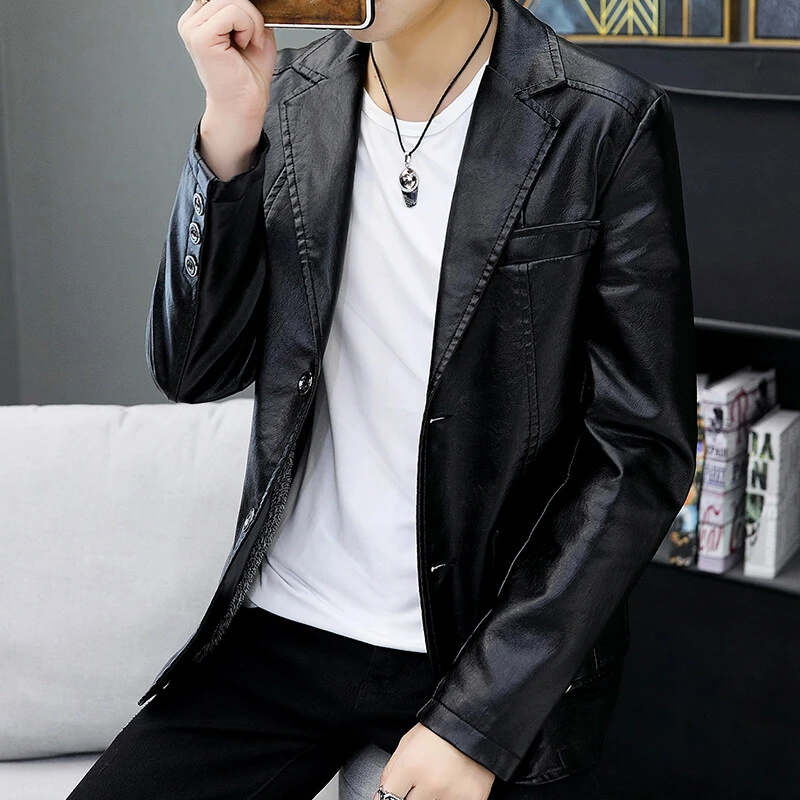 赛罗鲨男款秋冬软皮加绒皮衣男西服领修身时尚百搭皮夹克外套8937