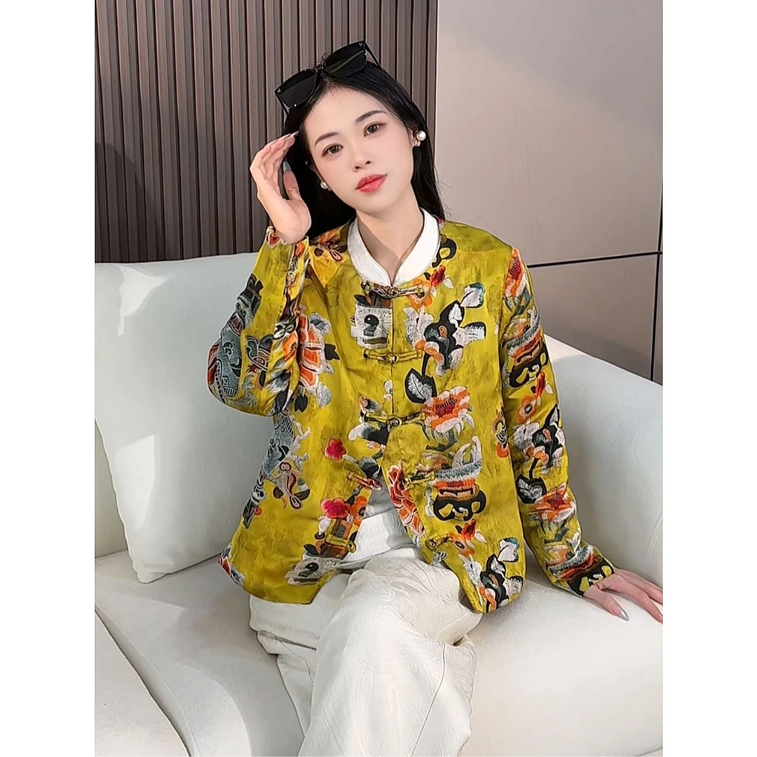 南歌子长袖提花常规款圆领外套国潮ins国风百搭秋冬季秋冬夹棉