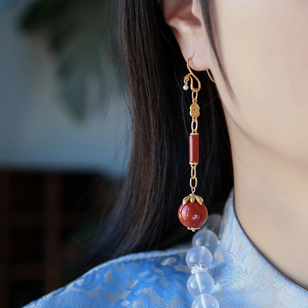 朝思·银镶南红圆珠耳坠MTS