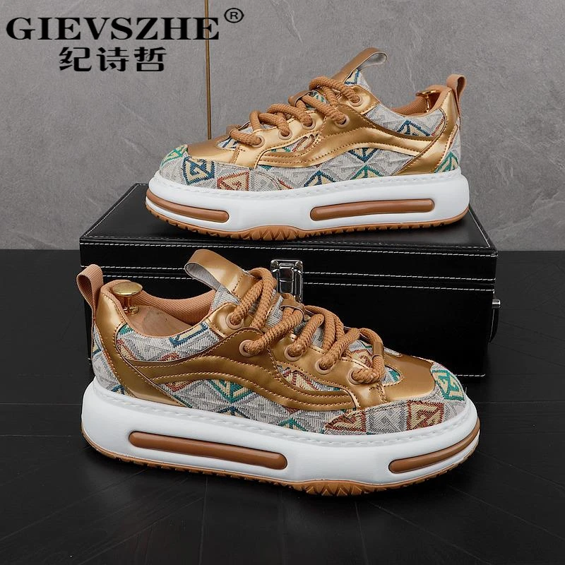 纪诗哲厚底板鞋男新款时尚耐磨潮牌老爹鞋增高拼色平底鞋潮牌男鞋