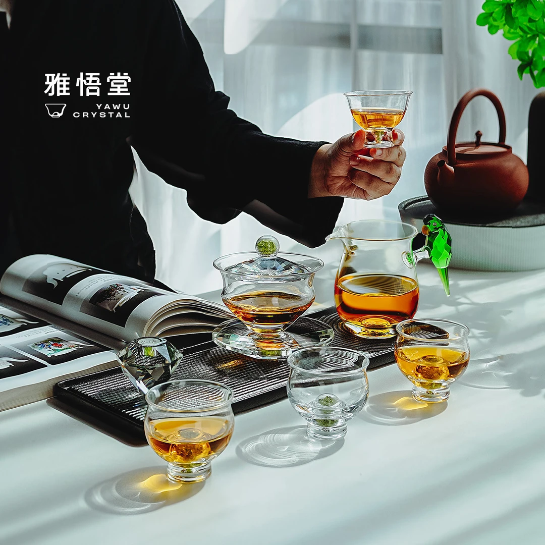 雅悟堂青岚水晶玻璃套组简约耐热橄榄石茶具高档泡茶碗茶道器具
