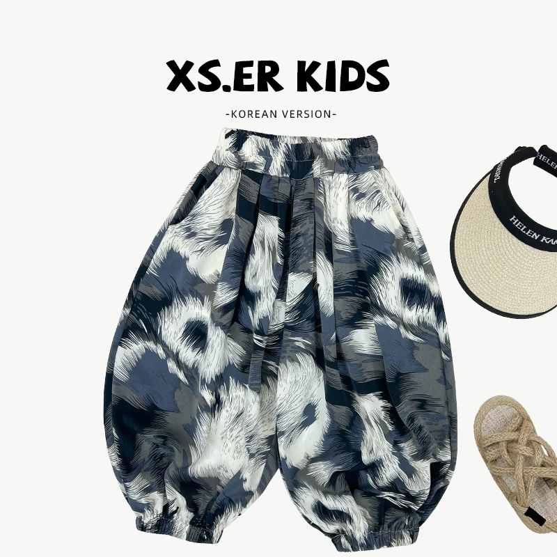 【小首尔】儿童韩版潮流扎染裤子夏季时尚百搭宽松防蚊裤HBB7028