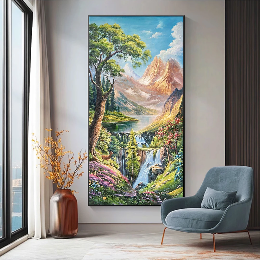 《宝地生金》立体油画风景油画玄关挂画装饰画大芬村山水画入户壁画