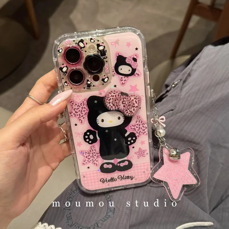 个性豹纹星星黑衣服猫咪适用iPhone16promax苹果15手机壳14新款13