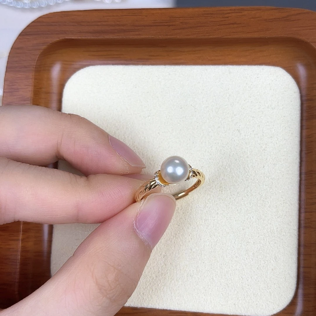 海水珍珠戒指银S925镶嵌7-7.5mm