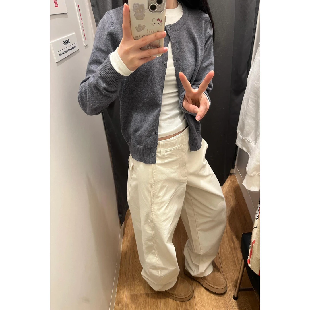 时尚杏色宽松阔腿裤女装春夏秋季新款百搭显瘦复古直筒休闲长裤子