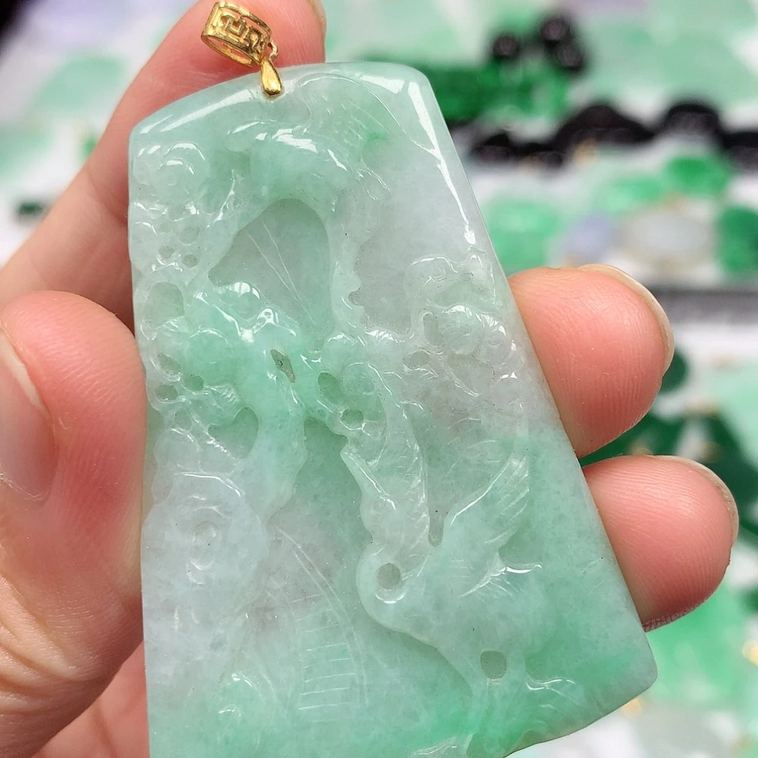 翡翠18K金镶嵌吊坠(不含链)